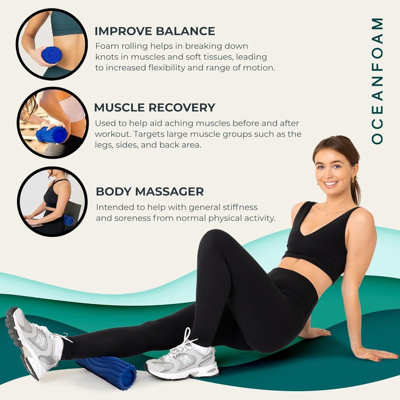 Oceanfoam Ripple Travel Foam Roller (11" x 3.35") Firm Mini Foam Roller for Physical Therapy, Deep Tissue Massage, Back Pain - High Density, Ergonomic Wave Textured - Yoga, Exercise (Royal Blue) - Image 5